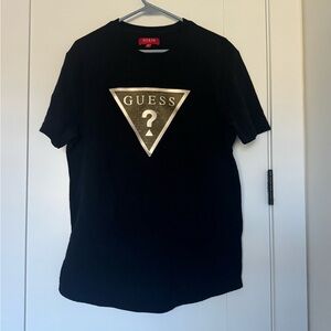 Guess Black T-Shirt with Large Gold Logo